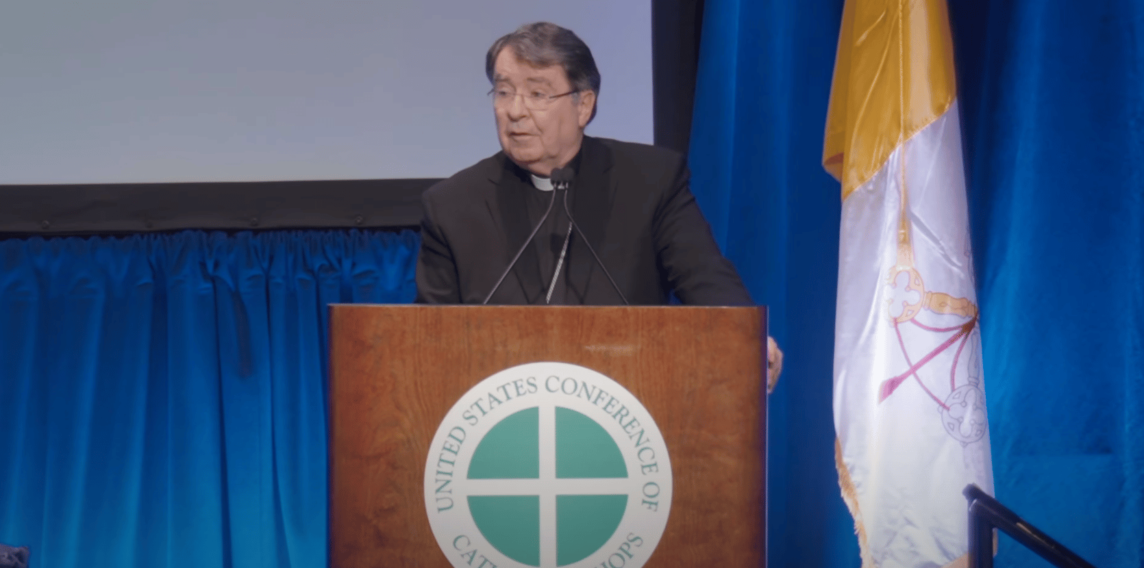 Cardinal Christophe Pierre delivers remarks to American bishops at the USCCB 2024 Fall Plenary Assembly in Baltimore. (Credit: USCCB.)